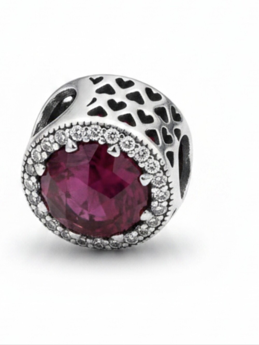 Pandora ALE Sterling Silver Radiant Hearts Charm - Cerise Crystal NWOT Retired